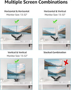 MOUNTUP Dual Monitor Stand for Desk, Monitor Arms for 2 Monitors 32 27 24 22 Inches, Height Adjustable Double Monitor Mount, VESA Mount with C-Clamp & Grommet Base, Holds 4.4-17.6lbs
