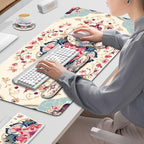 Gaming Mouse Pad, Large Desk Mat, Cute Desk Pad Protector, 4in1 XXL Mousepad + Keyboard Wrist Rest+Mouse Wrist Rest+Coaster Set with Ergonomic Desk Pad for Home Office Computer, Retro Style Pattern