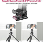 Metal Phone Tripod Mount 3 Cold Shoes & Arca Port, 360° Smartphone Tripod Adapter for iPhone 17 16 15 Cell Phone Stand Holder for Desktop Video Live Streaming Vlogging Rig