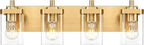 METWET Bathroom Light Fixtures, 25" Brushed Gold Vanity Light, 4-Light Modern Wall Sconces with Square Clear Glass Shade, Vanity Lighting Fixtures Over Mirror, VL194-BG-4