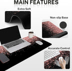 Britimes Rose Gold Pink Keyboard Mouse Pad Set Black Golden 4in1 Large Mousepad+Keyboard Wrist Rest+Mouse Wrist Rest+Coaster Ergonomic Design for Home Office Computer 35.4x15.7 inches