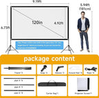 Outdoor Projector Screen with Stand, SCREENMAX 120 inch Foldable Projector Screens with Portable Carry Bag, 16:9 4k HD Rear Front Wrinkle-Free Projection Screen for Movie Night and Indoor Home Theater