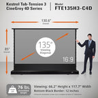 Elite Screens Kestrel Tab-Tension Pro CineGrey 4D, 135" Diag., 16:9 Aspect Ratio, ISF Certified 4K/8K Ultra HD Electric Floor-Rising Motorized Tab-Tensioned Front Projector Screen, FTE135H3-C4D