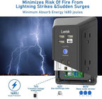 Surge Protector Outlet with 5-Multi Plug Outlet and 4 USB Ports (1 USB C), 3-Sided 1680J Power Strip Wall Charger for Home, Travel, Office - ETL Listed, Black