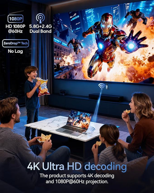2026Upgrade Wireless HDMI Transmitter and Receiver 328FT/100M, Low-Latency Dual-Band 5.8+2.4G LDS Antenna, 4K Decode 10Bit 1.08 Billion Hues Display Video and Audio to Monitor from PC/Projector/TV Box