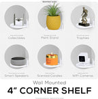 BRAINWAVZ 4” Small Floating Shelf, Adhesive & Screw in, for Bluetooth Speakers, Cameras, Plants, Toys, Books & More, Easy to Install Shelves Wall Mount (White)