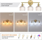 Shenmoyl Bathroom Light Fixtures, 3-Light Brass Vanity Wall Light Over Mirror with Clear Tulip Glass Shade for Bedroom Living Room (Bulb Not Included)