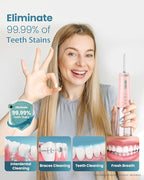 Onlyone Water Dental Flosser Pick for Teeth, 300ML Portable Oral Irrigator, Rechargeable Travel Irrigation Cleaner, Professional Electric Flossing Machine Birthday Gifts for Women,Mom,Girlfriend Pink