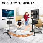 Solid Grace Rolling TV Stand with Power Outlet for 32-75 Inch TVs up to 88lbs, Portable TV Stand with Shelf, Mobile TV Cart for Living Room, Office, Meeting Room, Outdoor(with Power Outlet+Shelf)