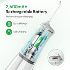 FRESKO Water Dental Flosser for Teeth, 300ML Flosser with Constant Pressure, Rechargeable Oral Irrigator Cleaner for Travel with 5 Jet Tips, IPX7 Waterproof