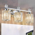 FDPBY Bathroom Vanity Lights 3-Light Chrome Modern Crystal Vanity Light Fixtures Over Mirror Crystal Bathroom Vanity Lighting Fixtures