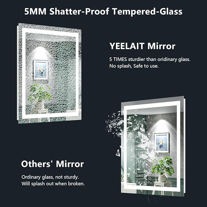 YEELAIT 30x30 Inch LED Bathroom Mirror with Lights Front and Backlit Lighted Vanity Mirror for Bathroom Wall with 3 Colors Dimmable Anti-Fog Memory Shatter-Proof IP54 Waterproof Horizontal/Vertical