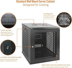 Tecmojo 12U Wall Mount Rack Network Cabinet for 19” IT Equipment,with Lockable Mesh Door and Removable Side Panels,Cooling Fan,Black,17.7inch Deep