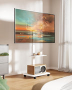 ECOTINY Steel Base Rolling TV stand with Power Outlet for 32-75 inch TVs up to 110 lbs, Leveling & Tilt & Swivel Mobile TV Stand with Hidden Wire Management, Height Adjustable Portable TV Stand, White