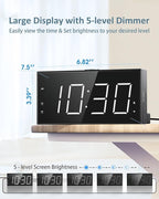 Loud Alarm Clock with Bed Shaker for Heavy Sleeper, Dual Vibrating Alarm Clock with USB Charger for Hard of Hearing/Deaf, 7.5’’ Large LED Display with Dimmer, Snooze, 12/24H & Battery Backup