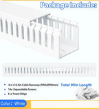 ZhiYo 2 x 2in Professional Server Rack Cable Management Raceway, 99in (6X L16.5in) Cable Raceway Kit, Electrically Safe PVC Open Slot Wire Raceway for Under Desk/Computer/Network Cords, White