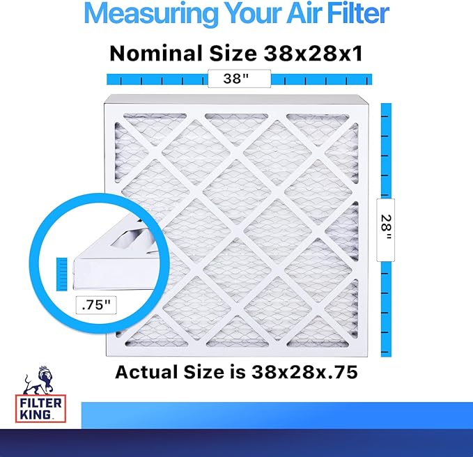 Filter King 38x28x1 Air Filter | 4-PACK | MERV 8 HVAC Pleated A/C Furnace Filters | MADE IN USA | Actual Size: 38 x 28 x .75"