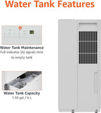 Amazon Basics Dehumidifier with Drain Pump, 50-Pint, Energy Star Certified, for Basement, Bathroom and Other Rooms Up to 4000 SFT, with Timer, auto-defrost, Overflow Protection, White
