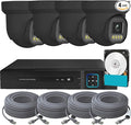 4K NVR PoE Security Camera System Wired Surveillance NVR Kits, 4pcs Outdoor Indoor Cameras with Person/Pet/Vehicle Detection for 24-7 Recording, RLK8-520D4-5MP（500GB HDD Inside）
