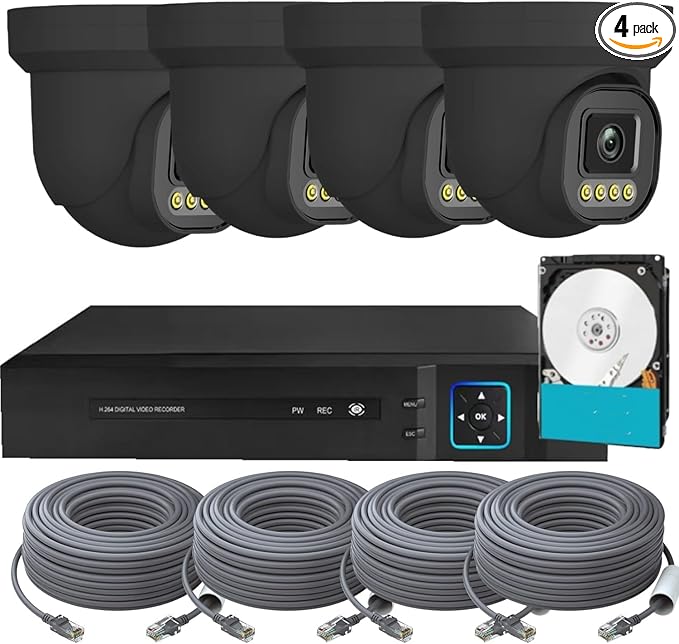 4K NVR PoE Security Camera System Wired Surveillance NVR Kits, 4pcs Outdoor Indoor Cameras with Person/Pet/Vehicle Detection for 24-7 Recording, RLK8-520D4-5MP（500GB HDD Inside）