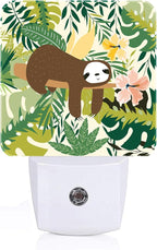 FSHVQKD Cute Sloth in Jungle Night Light,Plug-in Night Lights with Dusk to Dawn Sensor for Stairway,Hallway,Bedroom Sleep Friendly Ideal for Women/Girls/Boys Gift,0.5w