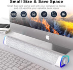 SOULION R30 Computer Speakers, USB Powered 3.5mm AUX Small PC Speaker, Colorful LED Lights with Switch Button, Surround Sound Bar Speaker for Desktop Laptop White