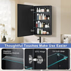 Medicine Cabinet with Mirror, 20x30 Inch Rectangle Wall Mounted Bathroom Vanity Mirror with Storage & Adjustable Tempered Glass Shelves Medicine Cabinets for Bathroom, Black