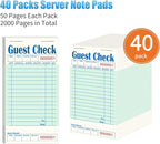 40 Pack/2000 Tickets Guest Checks Books for Servers, Green Server Books for Waitress, Server Note Pads for Restaurants