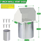 7Inch Hooded Wall Vent with Screen and Damper,Galvanized Steel Exhaust Vent Cover Cap Outside,Wall Vent Cover Exterior Outdoor Vent Hood for Kitchen Range Hood Laundry Dryer Bathroom Fan Duct Air Vent