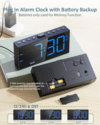 Digital Alarm Clock for Bedroom Heavy Sleepers,7.5''Large Display,2 Alarms,Weekday/Weekend,Electric Bedside Desk Clock,Adjustable Volume,Dual Charging Ports,Snooze,Dimmer,Memory Function,12/24H &DST