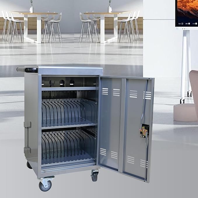 32 Device Mobile Charging Station for Laptops/Tablets/iPads/Chromebooks,32 Bay Lockable Charging Cabinet with Cable Management & Power Strip Included, Laptop & Tablet Storage Carts,Easy Assembly