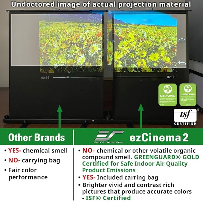 Elite Screens ezCinema 2 Projector Screen, 84-inch 16:9, Manual Floor Pull Up Scissor Backed Portable Home Office Classroom Front Projection + Carrying Bag | US Based Company 2-Year Warranty, F84XWH2