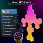 ODISTAR Hexagon Wall Light Panels (8 Pack)- Smart APP RGB Hexagonal LED Modular Lights with Remote Control,Music Sync Features for Gaming Rooms,Living Rooms, Bedrooms, DIY Enthusiasts and Gift Options