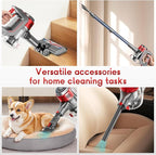 BSNAW Cordless Stick Vacuum Cleaner - Rechargeable, 35Kpa Powerful Vacuums with Detachable Battery, LED Display, 45Mins Runtime, 8 in 1 Handheld Vacuum for Hardfloor & Carpets Pet Hair, Red