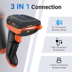 Tera Pro Barcode Scanner with Power Switch Battery Level Indicator Replaceable Battery Wall Mountable Stand 1D 2D QR Works with Bluetooth 2.4G Wireless USB Wired Bar Code Reader D6100