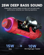 OHAYO Bluetooth Speaker, Portable Wireless, IPX7 Waterproof, Powerful 25W Sound, 24H Playtime, Dual Pairing, Active Bass, Colorful Lights, Bluetooth 5.3, Outdoor Speakers for Home/Party/Beach, Red