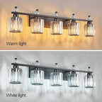 FDPBY Bathroom Vanity Lights 5-Light Sand Black Modern Crystal Vanity Light Fixtures Over Mirror Crystal Bathroom Vanity Lighting Fixtures