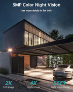 ZUMIMALL 2K Solar Security Cameras, 360° View Outdoor Camera Wireless Solar Powered, 2.4G WiFi Only, Spotlight/Siren/3MP Color Night Vision/2-Way Audio/AI Detection/IP66, Work with Alexa, 4-Pack