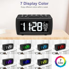 OQIMAX Digital Alarm Clock Radio, 7 Color Fonts, Dual Alarms, FM Radio, USB Charging Port, Snooze, Digital FM Radio Clock with Battery Backup, Adjustable Brightness – Ideal for Bedroom & Office