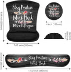 Mouse Pad Wrist Support and Keyboard Wrist Rest Set with Coasters, Stay Positive Work Hard and Make It Happen Inspirational Quote Wrist Mouse Pad with Non-Slip PU Base for Home Office Working Studying