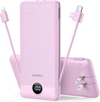 VEGER Portable Charger for iPhone Built in Cables and Wall Plug, 10000mah Slim Fast Charging USB C Power Bank, Travel Essential Battery Pack Compatible with iPhones, iPad, Samsung More Devices(Purple)
