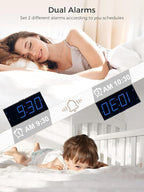 Digital Dual Alarm Clocks for Bedrooms, Large Big Numbers Display Electric Alarm Clock with Battery Backup, USB Port, Adjustable Alarm Volume, Dimmer, Easy to Set LED Desk Clock with Adapter Powered