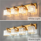 FDPBY Modern Vanity Light 4-Lights Modern Gold Brushed Brass Finish Crystal Wall Light Bathroom Vanity Light Fixtures