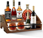 Rustic Wooden Countertop Organizer Brown - Liquor Bottle Display Shelf, Coffee Syrup Rack, Mini bar, Liquor Cabinet, Home Retro Bar Shelf Stand for Liquor Whiskey, Spirits