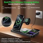 Dual Phone Wireless Charging Station for Apple Devices, Magnetic Charging Station for iPhone with Auto Switch 7-Color Light&Clock, Family Watch Charger for iPhone17 for iWatch11 for AirPods Pro3(Black