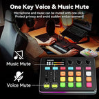 SINWE G1 Gaming Audio Mixer, RGB Audio Interface with Pro-preamp,Bluetooth, Streaming PC Mixer with XLR/48V Phantom Power for Live Streaming, Podcasting, Content Create, Gaming(White)