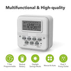 BN-LINK Indoor Digital Light Timer, 7 Day Programmable Plug with 2 Independent 3-Prong Outlets, for Lamps, Fans, 2 On/Off Settings, 1 Pack, 15A/1875W, ETL Listed
