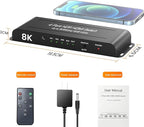 8K HDMI 2.1 Switch 4 in 1 Out, FERRISA 4K@120Hz HDMI Switcher Selector 4 Port with IR Remote Support 8K@60Hz, Auto Switch, HDCP 2.3, HDR 10+, VRR, CEC for Xbox, PS5, Fire Stick, Projector