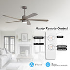 WINGBO 64 Inch DC Ceiling Fan with Lights and Remote Control, 5 Reversible Carved Wood Blades, 6-Speed Noiseless DC Motor, Modern Ceiling Fan in Graphite Finish with Gray Blades, ETL Listed