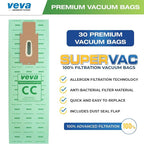 30 Pack Type CC Vacuum Bags for Oreck XL, XL5, XL7, XL21, 2000, 3000, 4000, 7000, 8000, 9000 Upright Vacuum Cleaner, Hypo-Allergenic Bags